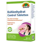 Sunlife Kohlenhydrat Control Tabletten - 1x32 Stück - hochwertige Stoffwechsel Tabletten mit Chrom/Kupfer & Zink - Nahrungsergänzung mit White Kidney Bean Extrakt - vegan/gluten- & laktosefrei