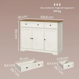 VASAGLE Küchenschrank 140 x 80 x 40 cm Weiß