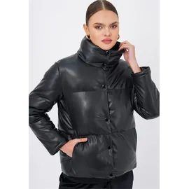 Freshlions Steppjacke "Olena", Damen, Gr. L, schwarz, 100% Polyester, kariert, unifarben, lang, Jacken Steppjacke, im klassischen Design