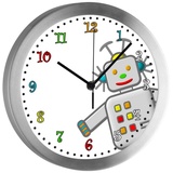 CreaDesign Funkwanduhr Funkuhr, Kinder Wanduhr, Kinderuhr, Kinderzimmer Roboter (geräuscharmes Uhrwerk) bunt