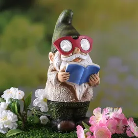 MARELIDA LED Solar Gartenzwerg BÜCHERWURM Gartenfigur Gartendeko Solarleuchte Solarfigur