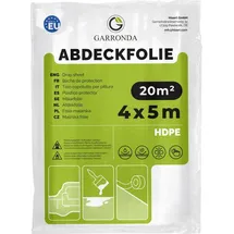 Garronda Abdeckfolie 4x5 m transparent HDPE Malerfolie für Renovierung Staubschutzfolie Umzug, Abdeckplane Baufolie für Möbel- & Bodenschutz, Folie reißfest GD-0166