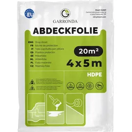 Garronda Abdeckfolie 4x5 m transparent HDPE Malerfolie für Renovierung Staubschutzfolie Umzug, Abdeckplane Baufolie für Möbel- & Bodenschutz, Folie reißfest GD-0166