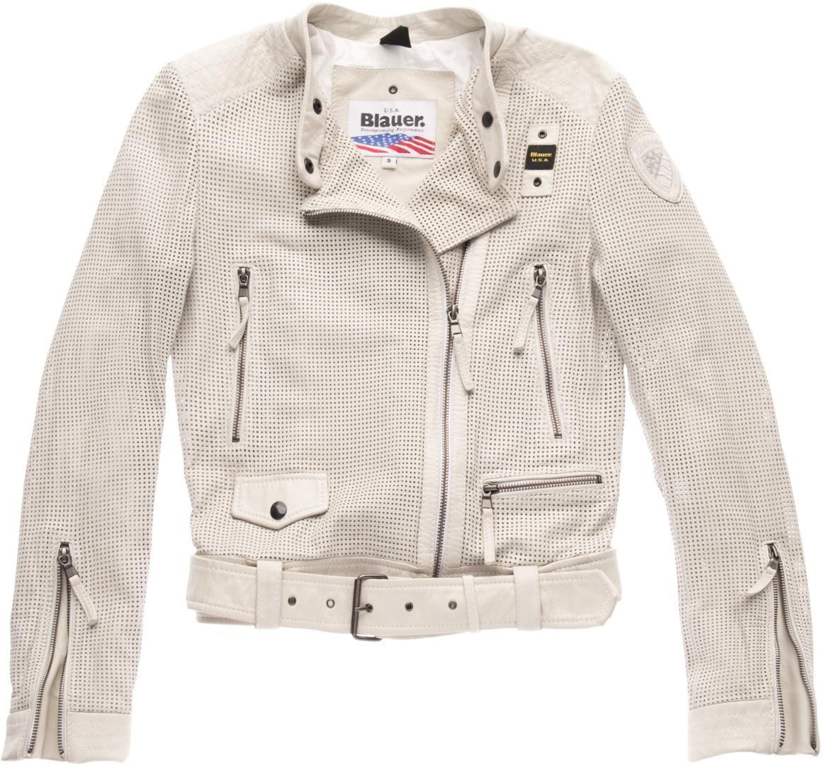 Blauer USA Moore Perforierte Damen Lederjacke, grau-beige, Größe L