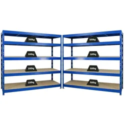 PROREGAL Mega Deal 2x Profi Schwerlastregal Rhino | HxBxT 180x200x60cm | 5 Spanplatten-Ebenen 8mm | Fachlast 500kg | Blau
