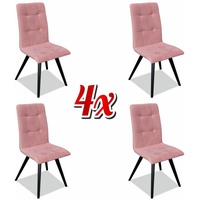 JVmoebel Stuhl, Stuhl Set 4x Stühle Textil Polster Lehn Massiv Holz Esszimmer Sitz Möbel Holz rosa