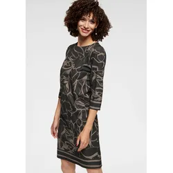 Jerseykleid ANISTON SELECTED, Damen, Gr. 48, N-Gr, braun (schwarz, hellbraun, gemustert), Cru00eape, Obermaterial: 95% Polyester, 5% Elasthan, gemustert, casual, figurumspielend kniefrei, Rundhals, 3/4-Ärmel, Kleider Midikleid, mit interessantem Allover-Print