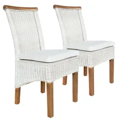 Amagohome Esszimmer Stühle Set Rattanstühle Perth 2 Stück weiß Esstisch Stühle Korbstühle nachhaltig : mit Sitzkissen