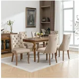 Flieks Esszimmerstuhl (Set, 6 St), 6er Set Polsterstuhl mit Rückenlehne Wohnzimmerstuhl Küchenstuhl Samt beige