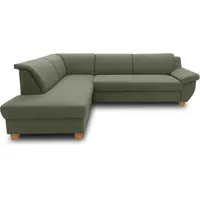 DOMO. collection Ecksofa Panama, klassisches Ecksofa in L-Form, Eckcouch, Sofa Couch, Ecke mit Schlaffunktion 254 x 186 cm, in grün