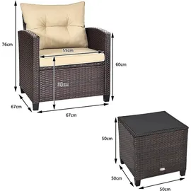 Goplus Balkonmöbel Set Polyrattan Gartenmöbel Tisch Stühle Lounge Kissen Beige - Beige