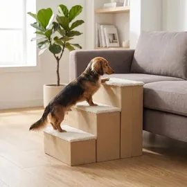 Relaxdays Hundetreppe 3 Stufen Beige 40 cm x 54 cm x 48 cm