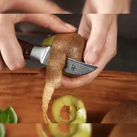 Wakoli EDIB Damast Schälmesser Gemüsemesser 6 cm Klinge aus echtem Damaststahl mit Pakkaholzgriff