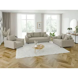 S-Style Couch Boucle 3-Sitzer + 2-Sitzer + Sessel Beige