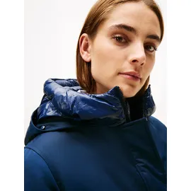Tommy Hilfiger Damen Parka Padded Nylon mit Kapuze, Blau (Dark Night Navy), S