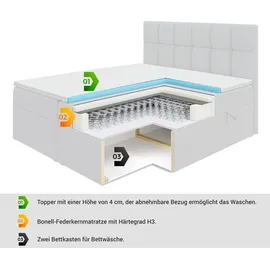 altdecor Boxspringbett mit Fußteil, H3 Matratze und Topper - 180x200 cm - VILA-1-Z - Hellgrau Samt - Polsterbett mit Bettkasten und Lattenrost, Be... - Hellgrau