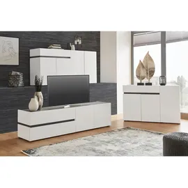 VOLEO TV-Lowboard 226,4x54,0x40,0 Weiß Hochglanz/Glas Holzwerkstoff