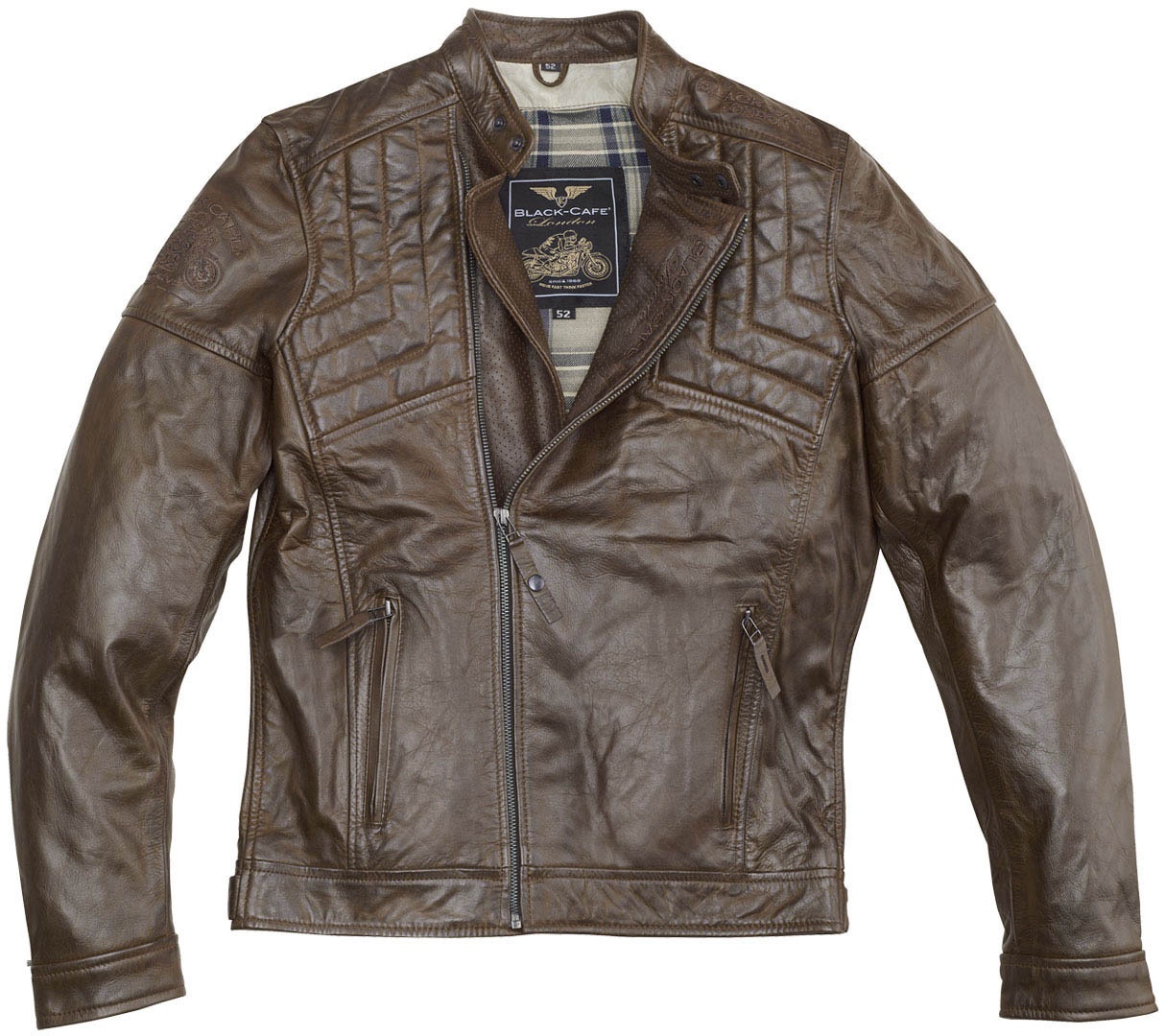 Black-Cafe London Philadelphia Motorrad Lederjacke, braun, Größe 48 für Männer