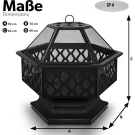 tillvex Feuerschale mit Funkenschutz & Grillrost Feuerstelle Outdoor für den Garten 4 in 1 BBQ Grill mit Abdeckung, Schürhaken, Zange | Kohlerost |