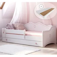 Kids Collective Kinderbett Jugendbett 80x180 mit Matratze Rausfallschutz & Schublade | Prinzessin Kinder Sofa Couch Bett umbaubar rosa weiß - Weiß