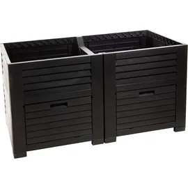 Sustania Hochbeet Garten XL, Hochbeet Kunststoff in Holzoptik, mit Zwei Staufächern, 150x76x78 cm, ca. 400 Liter, Farbe: anthrazit, Made in EU