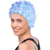 Luckxing Bademütze mit -Blumen | Stilvolle Blumenkappen, Blumen-Badekappe für Damen,Turban-Badekappe für langes Haar, Bademütze, Badekappen, Ohrenhaarschutz, einfaches An- und Ausziehen