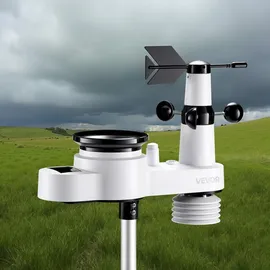 Vevor 5-in-1-Wetterstation, 7,5-Zoll-Display, solarbetriebener Außensensor, Regenmesser, für Wettervorhersage, Temperatur, Luftfeuchtigkeitsmesser, Windgeschwindigkeit & -richtung (kein WLAN)