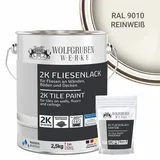 WO-WE Fliesenlack 2K Fliesenfarbe für Küche und Badezimmer 2,5 kg reinweiß