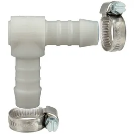 tecuro Schlauchverbinder 90° Winkel Ø 21 mm, mit Edelstahlschlauchschellen Ø Nylon weiß