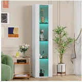 Flieks Glasvitrine Hochschrank Vitrine Standvitrine mit LED-Beleuchtung und 4 Fächern (Einlegeböden aus Glas, 1-St., B40/T29/H170 cm) Sammlervitrine mit Acryltüren Vitrineschrank Highboard aus MDF Weiß weiß