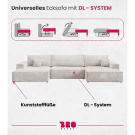 bromarkt Ecksofa PABLO U Schlaffunktion, Bettkasten U-Form 398x148x85cm Weiß - Weiß