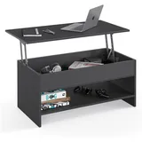 KOMTO Couchtisch Höhenverstellbar Wohnzimmertisch mit Stauraum Aufklappbar Sofatisch (Kaffeetisch Stubentisch, Spanplatte, Coffee Table Tokyo 98,4 x 50,4 x 48 cm) schwarz