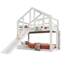 Flieks Etagenbett, Kinderbett Hausbett Hochbett mit Rutsche und Leiter 90x200cm weiß 219 cm x 210 cm x 208 cm