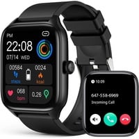 Smartwatch Damen Herren mit Telefonfunktion,1.96" HD- Touchscreen Fitnessuhr mit Pulsmesser, Schlafmonitor, Schrittzähler, Thermometer Android IOS - Schwarz