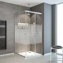 Schulte Duschkabine Sunny Eckeinstieg mit Schiebetüren, variabel von 75 - 90 cm, 180 cm, Montage auf Duschwanne oder Fliese, Profilfarbe Silberfar... - Silber