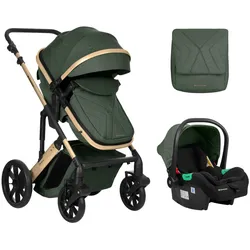 Kikkaboo Kinderwagen Darling 3 in 1 Sportsitz Tragetasche Autositz Wickeltasche dunkelgrün