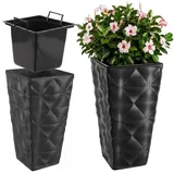 KADAX Blumentopf mit 3D Effekt, Blumenkübel aus Kunststoff in 4 Farben, Pflanzkübel mit Einsatz und praktischen Griffen, Kunststofftopf, Outdoor-Pflanzkübel, Innentopf (Anthrazit Höhe: 55,5 cm)