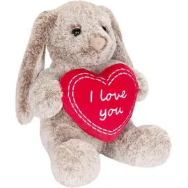 Brubaker Hase Kuscheltier mit Herz Rot und Schlappohren - I Love You - 28 cm Plüschhasen Geschenk - Stofftier Kuschelhase - Plüschtier Grau Braun