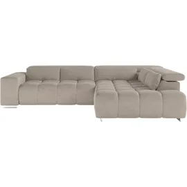 Cotta Ecksofa COTTA "Orion L-Form", platinum, B:310cm H:70cm T:225cm, 100% Polyester, Sofas, Ecksofa, mit Kopfteilverstellung & 5 Nierenkissen