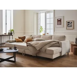 best mobilier Lisa Design Jake Wohnlandschaft U-Form, 7-Sitzer, mit Schlaffunktion und Bettkasten, aus Cord Beige