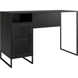 Schreibtisch DOREL HOME "Purdue", schwarz (schwarz eiche, schwarz, schwarz, schwarz eiche), B:121cm H:76,5cm T:50cm, Tische, Tür mit Magnetverschluß, Gestell aus Metall, Höhe 76,5 cm