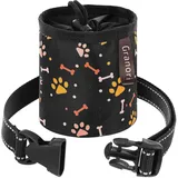 Granori Leckerlibeutel/Futtertasche für Hunde mit Schultergurt zum Umhängen für Hundetraining & Gassigehen (Schwarz mit Farbmuster)