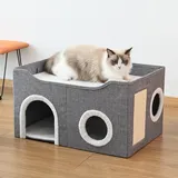 Katzenbett/katzenhaus Für Drinnen. Katzenhaus Für Drinnen Mit Herausnehmbarem, Waschbarem, Gepolstertem Kissen Zum Schlafen, Verstecken, Spielen Und Krallenwetzen (grau, 55 X 40 X 40 Cm).