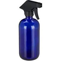 Relaxdays Sprühflasche Glas, 2er Set, 500 ml, nachfüllbar, Nebel & Strahl, Haarpflege, Reinigung, Zerstäuber, leer, blau