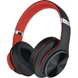 DOQAUS Bluetooth Kopfhörer Over Ear, Bis zu 90 Std Kabellose Kopfhörer mit 3 EQ-Modi,HiFi Stereo Faltbare Headset mit Mikrofon,weiche Ohrpolsterfür Reisen/Büro/Handy/PC/Laptops,Rot-Schwarz