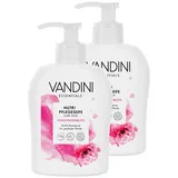 VANDINI 2x Nutri Flüssigseife Spender mit Pfingstrosenblüte Duft 300ml - Made in Germany Seife vegan - Handseife flüssig reinigt sanft - Handwaschseife für Hände