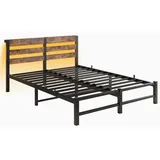 HOMERECOMMEND Metallbett mit LED-Beleuchtung und USB-Ladestation (1-tlg., Ohne Matratze), Jugendbett Bettgestell 140 x 200 cm braun 89 cm