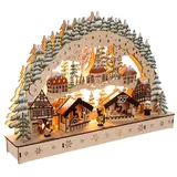 Spetebo LED Holz Schwibbogen 44 x 30 cm - Motiv: Wintermarkt - Lichterbogen mit Weihnachtsmotiv - Weihnachtsdeko Tischdeko Fensterdeko Weihanchten Advent Winter Deko Batterie betrieben