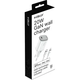 CELLY Ladegerät USB-C 20W Celly UPTC1USBC20WCTL, mit Lightning-Kabel
