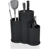 LIUCONGBD 3 in 1 Messerblock Ohne Messer, Universal Schwarz Runder Messerblockhalter unbestückt mit Utensilienhalter, Platzsparende Messerhalter für Alle Alle Küchenmesser Geeigne